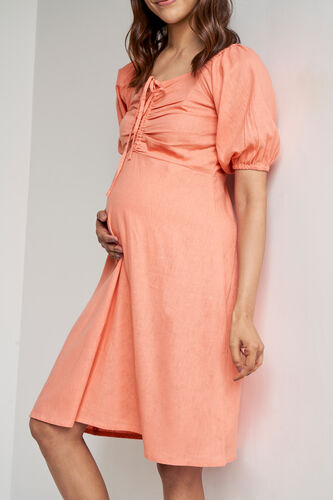 Peach Solid Curved Dress, Peach, image 4